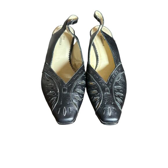 Ros hommerson sling back dress leather heel double wide 8 1/2 WW pointed toe - Picture 5 of 12